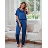 Ekouaer Pajamas for Women Set Silky Satin 2 Piece Lounge Sets with Pockets(Navy Blue)