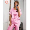 Ekouaer Pajamas for Women Set Silky Satin 2 Piece Lounge Sets with Pockets(Pink)