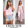 Ekouaer Pajamas for Women Set Silky Satin 2 Piece Lounge Sets with Pockets(Pink)