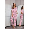 Ekouaer Pajamas for Women Set Silky Satin 2 Piece Lounge Sets with Pockets(Pink Pineapple)