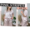 Ekouaer Pajamas for Women Set Silky Satin 2 Piece Lounge Sets with Pockets(Pink Stripes)