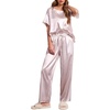 Ekouaer Pajamas for Women Set Silky Satin 2 Piece Lounge Sets with Pockets(Pink Stripes)