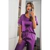 Ekouaer Pajamas for Women Set Silky Satin 2 Piece Lounge Sets with Pockets(Purple)