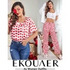 Ekouaer Pajamas for Women Set Silky Satin 2 Piece Lounge Sets with Pockets(Red Heart)
