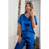 Ekouaer Pajamas for Women Set Silky Satin 2 Piece Lounge Sets with Pockets(Royal Blue)