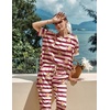 Ekouaer Pajamas for Women Set Silky Satin 2 Piece Lounge Sets with Pockets(Striped Teddy)