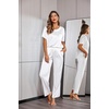 Ekouaer Pajamas for Women Set Silky Satin 2 Piece Lounge Sets with Pockets(White)