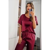 Ekouaer Pajamas for Women Set Silky Satin 2 Piece Lounge Sets with Pockets(Wine Red)
