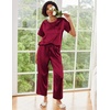 Ekouaer Pajamas for Women Set Silky Satin 2 Piece Lounge Sets with Pockets(Wine Red)
