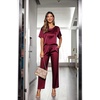 Ekouaer Pajamas for Women Set Silky Satin 2 Piece Lounge Sets with Pockets(Wine Red)
