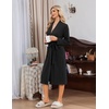 Ekouaer Robe for Women Long Knit Kimono Bathrobe Soft Lightweight Sleepwear(Black)