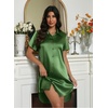 Ekouaer Satin Nightgowns for Women Button Down Silk Short Sleeve Sleepshirt(Army Green)