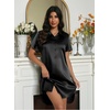 Ekouaer Satin Nightgowns for Women Button Down Silk Short Sleeve Sleepshirt(Black)