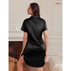 Ekouaer Satin Nightgowns for Women Button Down Silk Short Sleeve Sleepshirt(Black)