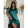 Ekouaer Satin Nightgowns for Women Button Down Silk Short Sleeve Sleepshirt(Blue Green)