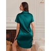 Ekouaer Satin Nightgowns for Women Button Down Silk Short Sleeve Sleepshirt(Blue Green)