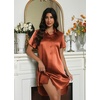 Ekouaer Satin Nightgowns for Women Button Down Silk Short Sleeve Sleepshirt(Caramel)