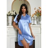 Ekouaer Satin Nightgowns for Women Button Down Silk Short Sleeve Sleepshirt(Clear Blue)