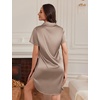 Ekouaer Satin Nightgowns for Women Button Down Silk Short Sleeve Sleepshirt(Khaki)
