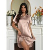 Ekouaer Satin Nightgowns for Women Button Down Silk Short Sleeve Sleepshirt(Khaki)