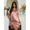 Ekouaer Satin Nightgowns for Women Button Down Silk Short Sleeve Sleepshirt(Mauve Rose)