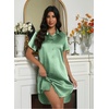 Ekouaer Satin Nightgowns for Women Button Down Silk Short Sleeve Sleepshirt(Muted Green)