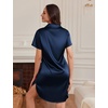 Ekouaer Satin Nightgowns for Women Button Down Silk Short Sleeve Sleepshirt(Navy Blue)
