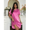 Ekouaer Satin Nightgowns for Women Button Down Silk Short Sleeve Sleepshirt(Pink Leopard)