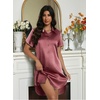 Ekouaer Satin Nightgowns for Women Button Down Silk Short Sleeve Sleepshirt(Rosewood Taupe)