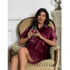 Ekouaer Satin Nightgowns for Women Button Down Silk Short Sleeve Sleepshirt(Wine Red)