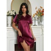 Ekouaer Satin Nightgowns for Women Button Down Silk Short Sleeve Sleepshirt(Wine Red)