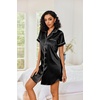 Ekouaer Satin Nightgowns for Women Short Sleeve Button Down Sleepshirt(Black)