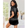 Ekouaer Satin Nightgowns for Women Short Sleeve Button Down Sleepshirt(Black)