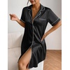 Ekouaer Satin Nightgowns for Women Short Sleeve Button Down Sleepshirt(Black)
