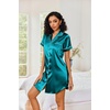 Ekouaer Satin Nightgowns for Women Short Sleeve Button Down Sleepshirt(Blue Green)