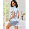 Ekouaer Satin Nightgowns for Women Short Sleeve Button Down Sleepshirt(Blue Stripe)