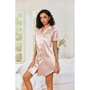 Ekouaer Satin Nightgowns for Women Short Sleeve Button Down Sleepshirt(Champagne)