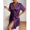 Ekouaer Satin Nightgowns for Women Short Sleeve Button Down Sleepshirt(Deep Purple)