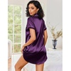 Ekouaer Satin Nightgowns for Women Short Sleeve Button Down Sleepshirt(Deep Purple)