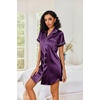 Ekouaer Satin Nightgowns for Women Short Sleeve Button Down Sleepshirt(Deep Purple)