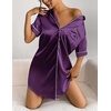 Ekouaer Satin Nightgowns for Women Short Sleeve Button Down Sleepshirt(Deep Purple)