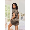 Ekouaer Satin Nightgowns for Women Short Sleeve Button Down Sleepshirt(Gold Leopard)