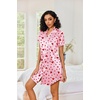 Ekouaer Satin Nightgowns for Women Short Sleeve Button Down Sleepshirt(Heart Print)