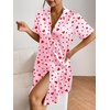 Ekouaer Satin Nightgowns for Women Short Sleeve Button Down Sleepshirt(Heart Print)