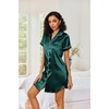 Ekouaer Satin Nightgowns for Women Short Sleeve Button Down Sleepshirt(Lake Green)