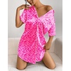 Ekouaer Satin Nightgowns for Women Short Sleeve Button Down Sleepshirt(Leopard)