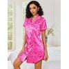 Ekouaer Satin Nightgowns for Women Short Sleeve Button Down Sleepshirt(Leopard)