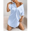 Ekouaer Satin Nightgowns for Women Short Sleeve Button Down Sleepshirt(Light Blue)