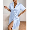 Ekouaer Satin Nightgowns for Women Short Sleeve Button Down Sleepshirt(Light Blue)