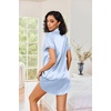 Ekouaer Satin Nightgowns for Women Short Sleeve Button Down Sleepshirt(Light Blue)